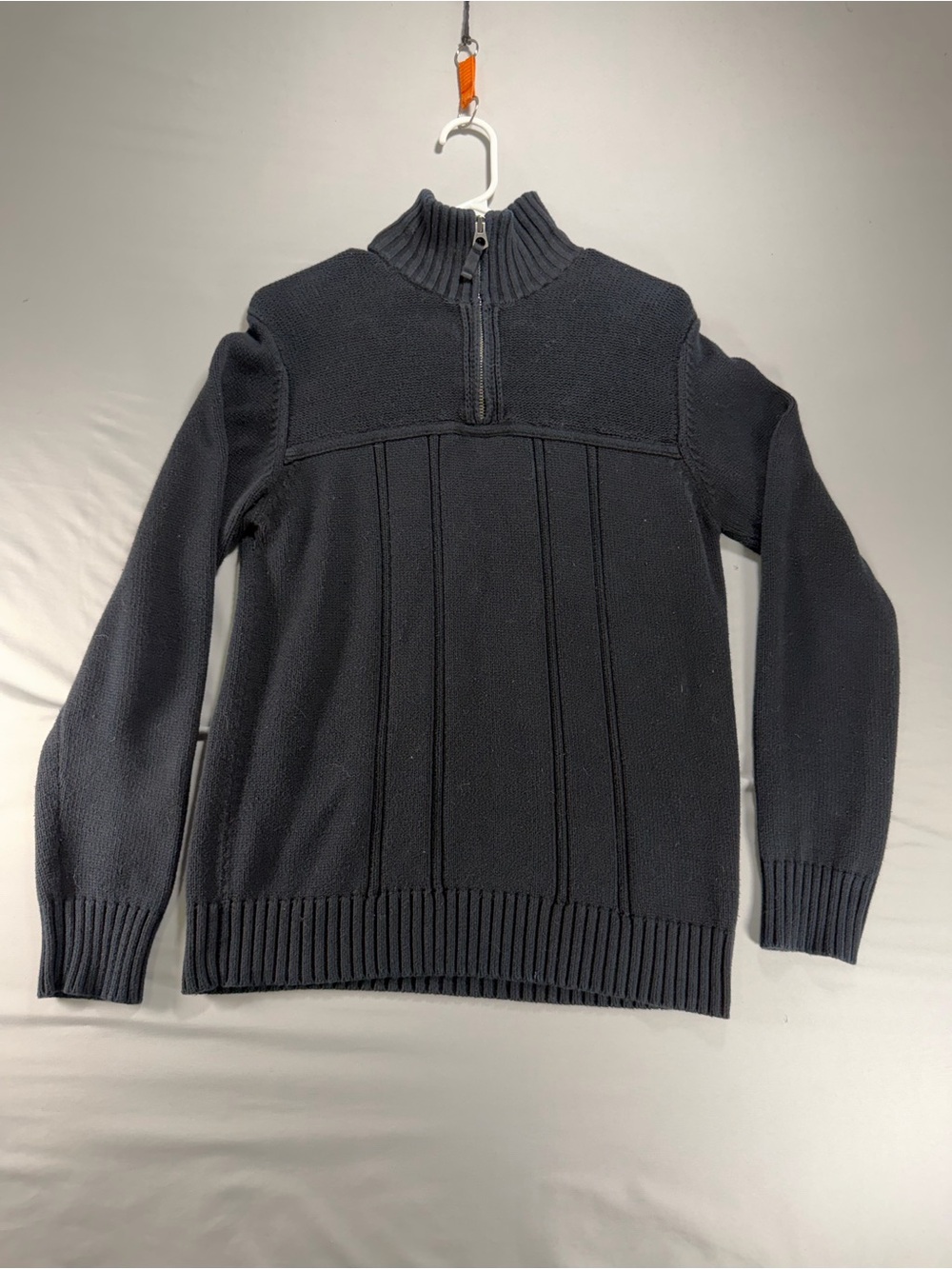 Lucky Brand Men Black 1/4 Zip Mock Neck Ribbed Cotton Knit Sweater Size Small S